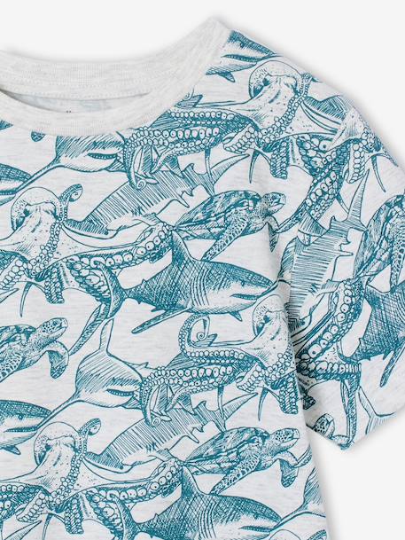Printed boy's t-shirt denim blue+lichen+marl white+mint green 