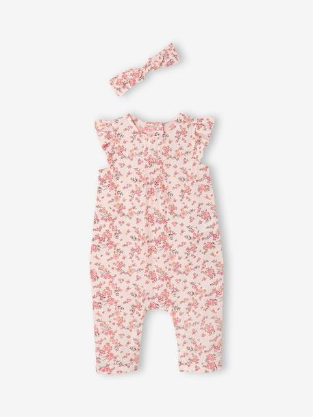 Jumpsuit + Headband Set, for Baby Girls Green/Print+pale pink+printed pink+rosy 