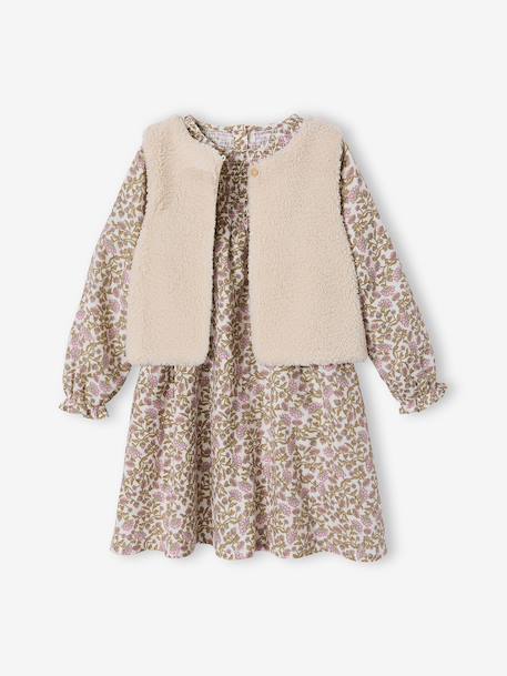 Girl's sherpa dress and cardigan set ecru 