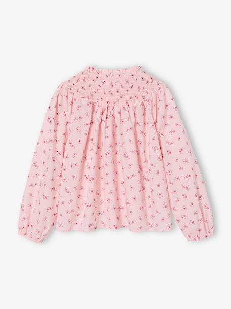 Girl's blouse with smocked sleeves ivory+pale pink+sage green+vanilla 