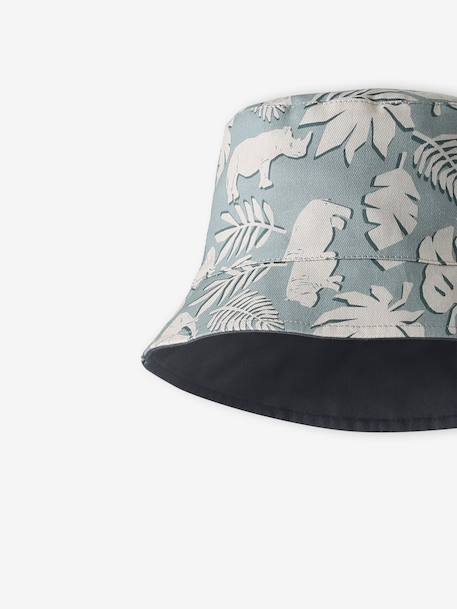 Reversible patterned cotton bucket hat for boys grey blue 