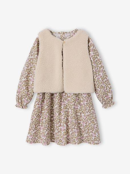 Girl's sherpa dress and cardigan set ecru 