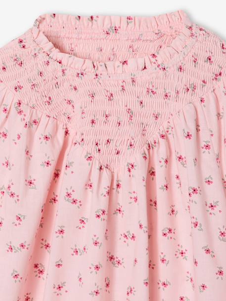 Girl's blouse with smocked sleeves ivory+pale pink+sage green+vanilla 