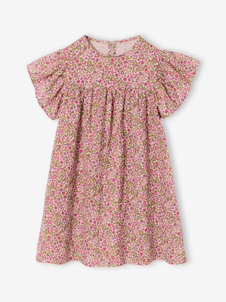 Cotton Gauze Dress with Floral Print, for Girls beige+pale pink+printed beige+rose+vanilla 