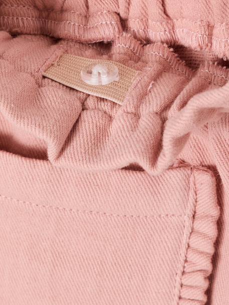 Girl's paperbag shorts in twill rosy 