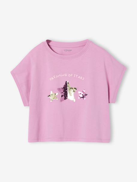 T-Shirt with Sequinned Motif, for Girls aqua green+ecru+lilac 