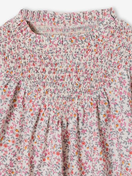 Girl's blouse with smocked sleeves ecru+ivory+pale pink+sage green+vanilla 