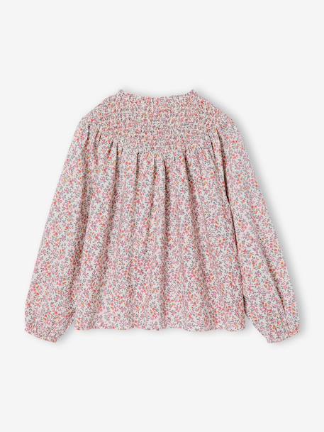 Girl's blouse with smocked sleeves ecru+ivory+pale pink+sage green+vanilla 