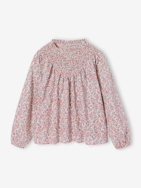 Girl's blouse with smocked sleeves ecru+ivory+pale pink+sage green+vanilla 