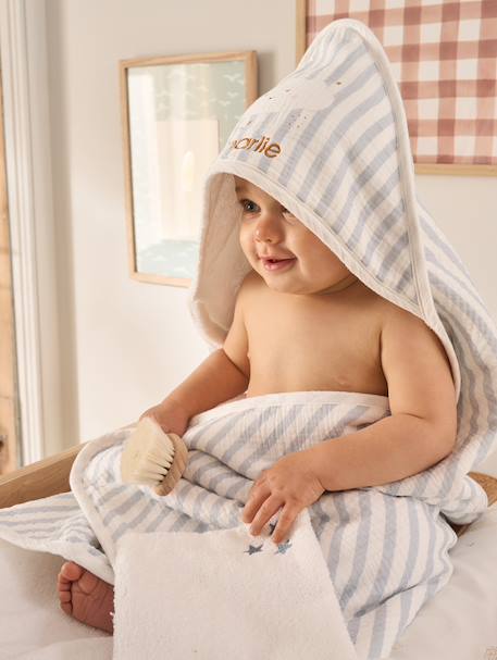 Customisable bath cape + wash mitt IN THE CLOUDS striped blue 