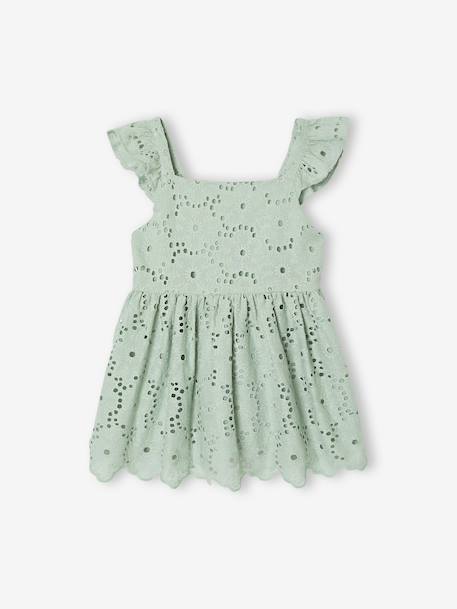 Blouse with Broderie Anglaise & Frills, for Girls sage green 