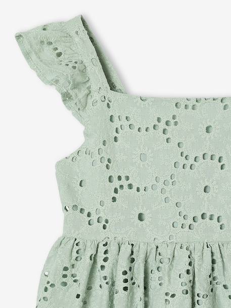 Blouse with Broderie Anglaise & Frills, for Girls sage green 