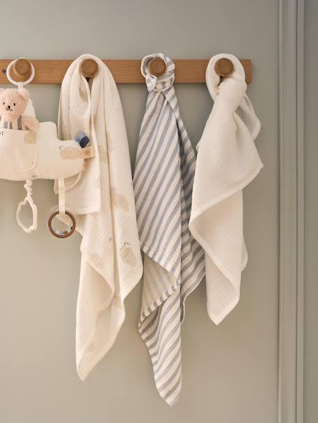 Pack of 3 cotton muslin squares IN THE CLOUDS printed white 