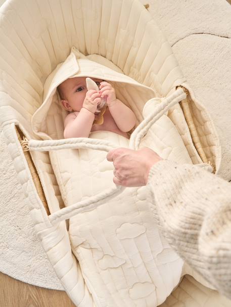 Carrycot Liner in Cotton Gauze grey blue+printed beige+white 