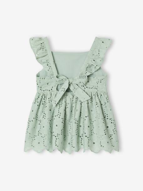 Blouse with Broderie Anglaise & Frills, for Girls sage green 