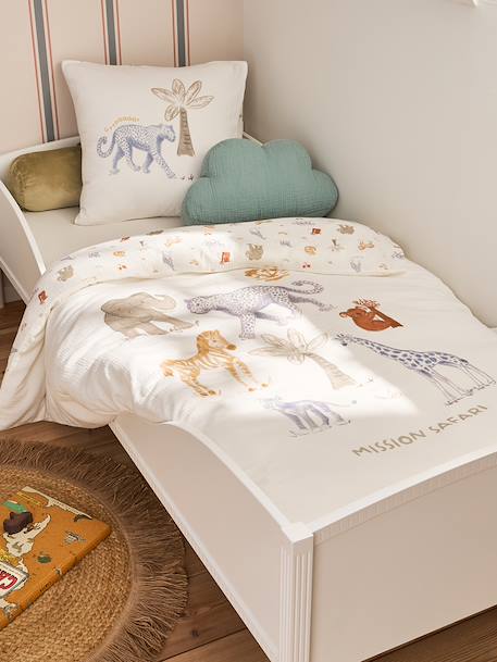 MISSION SAFARI duvet cover and pillowcase bedding set in cotton gauze, with recycled cotton ecru 