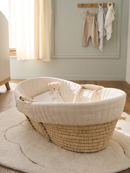 Carrycot Liner in Cotton Gauze grey blue+printed beige+white 