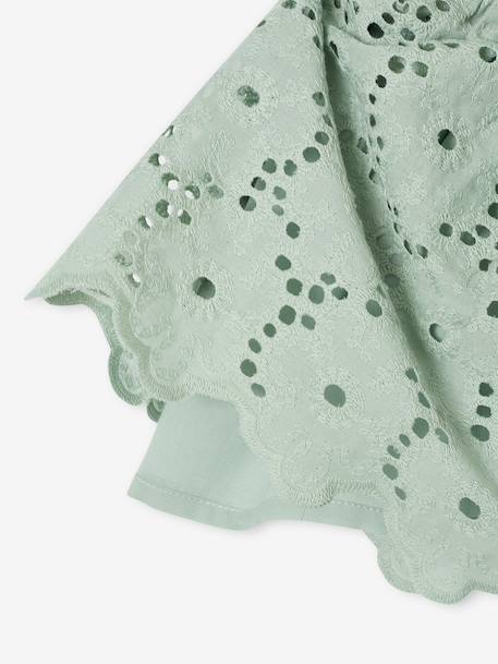 Blouse with Broderie Anglaise & Frills, for Girls sage green 