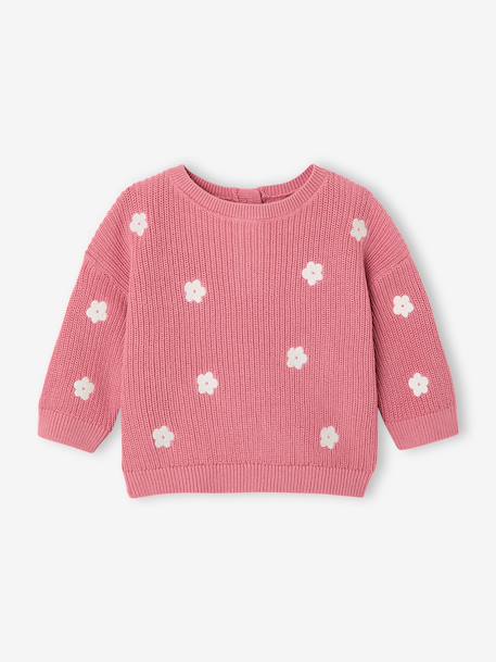 Embroidered baby top old rose+vanilla 