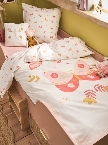 Duvet Cover & Pillowcase Set with Recycled Cotton, FLIGHT printed pink 