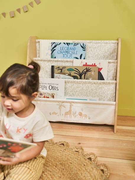 Textile and wood book storage printed beige+printed white 