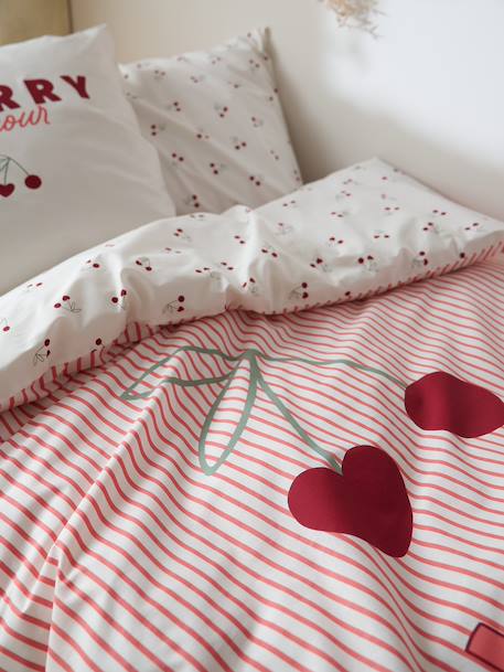 Duvet Cover & Pillowcase Set with Recycled Cotton, CHERRY STRIPES striped red 