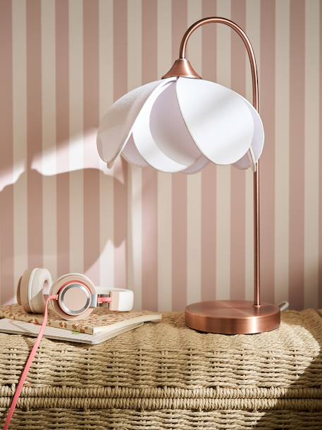 Table lamp with flower lampshade and metal base beige 