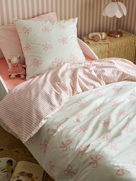 Duvet cover and pillowcase SET with recycled cotton printed pink 