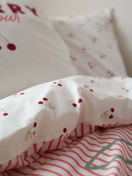 Duvet Cover & Pillowcase Set with Recycled Cotton, CHERRY STRIPES striped red 