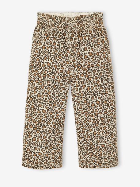 Wide-leg paperbag leopard print trousers for girls beige+chocolate+multicoloured+vanilla 