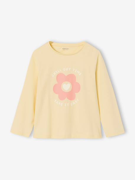 Pack of 3 long-sleeved girls' fancy t-shirts anthracite+coral+ecru+grey blue+indigo+mauve+rose 
