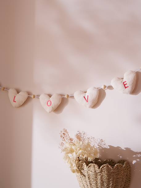 Heart garland in cotton gauze ecru 