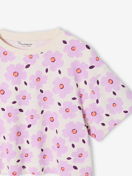Cropped short-sleeved T-shirt for girls beige+ecru+rosy+striped violet 