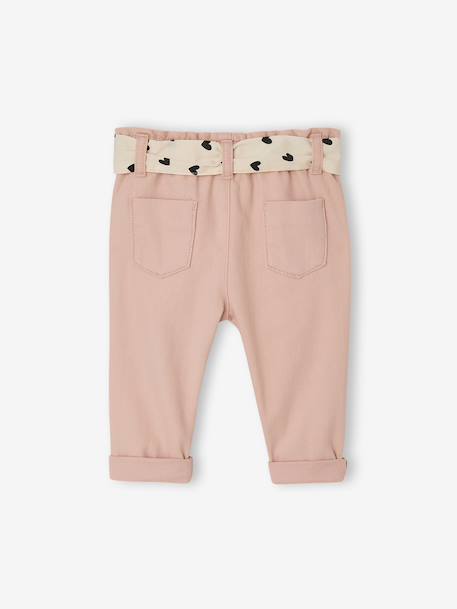 Paperbag Trousers with Belt, for Babies cappuccino+lichen+old rose 