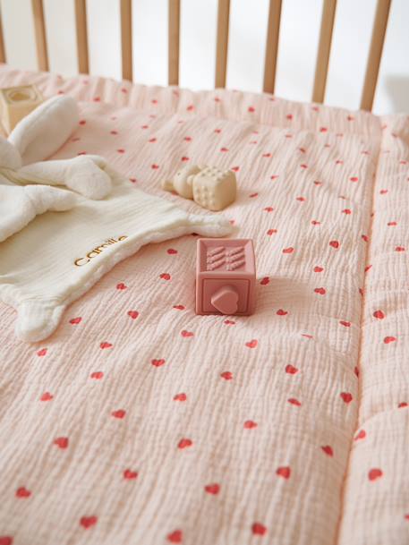 Floor mattress / Play mat in cotton muslin MON COEUR printed pink 