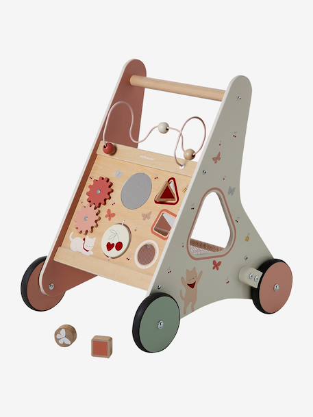 Baby Walker in FSC®100% Wood with Brakes, GREEN FOREST red+yellow 
