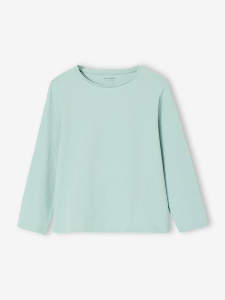 Pack of 3 long-sleeved girls' fancy t-shirts anthracite+coral+ecru+grey blue+indigo+mauve+rose 