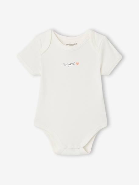 Pack of 5 short-sleeved baby bodysuits ecru 