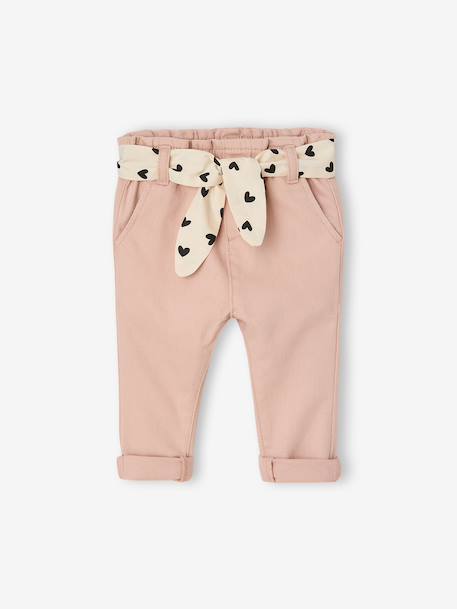 Paperbag Trousers with Belt, for Babies cappuccino+lichen+old rose 