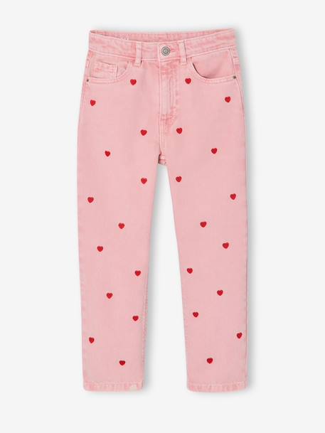 Embroidered girl's mom fit trouser grey green+plum+rosy 