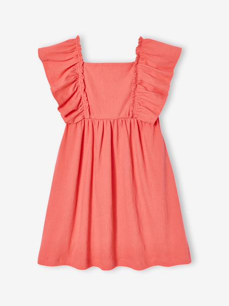 Girl's butterfly sleeve dress coral+ecru 