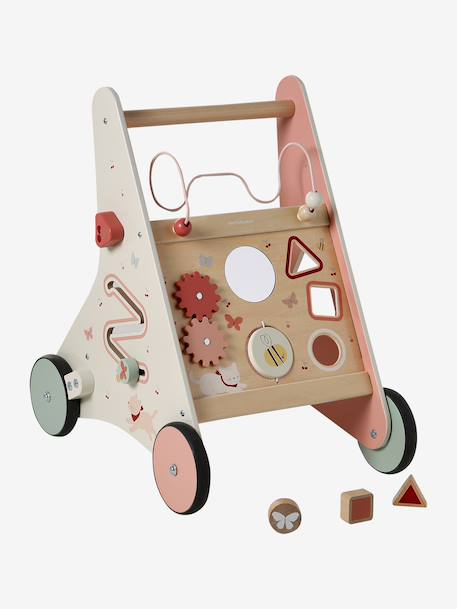 Baby Walker in FSC®100% Wood with Brakes, GREEN FOREST red+yellow 