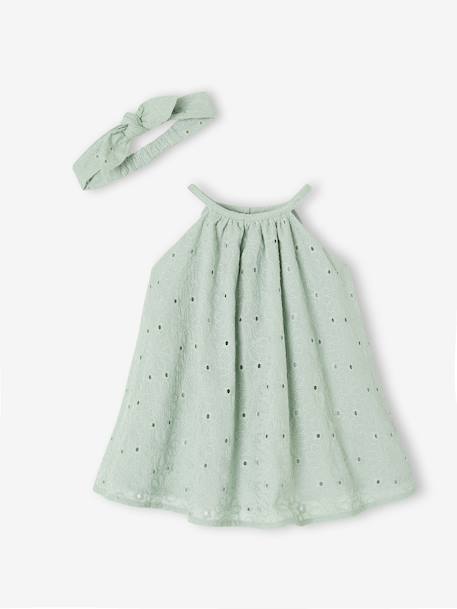 Broderie Anglaise Dress with Matching Accessory sage green 