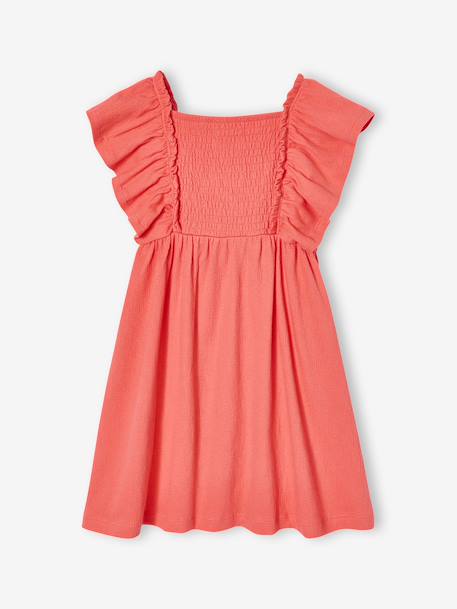 Girl's butterfly sleeve dress coral+ecru 