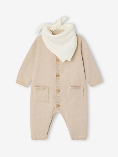 Bandana Bib & Sleepsuit Set for Boys marl beige 