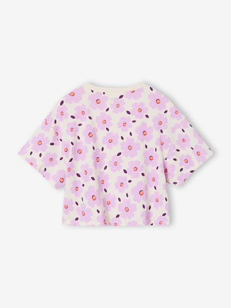 Cropped short-sleeved T-shirt for girls beige+ecru+rosy+striped violet 