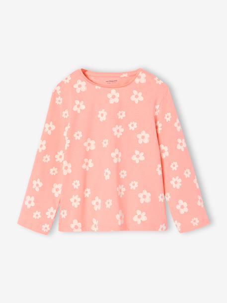 Pack of 3 long-sleeved girls' fancy t-shirts anthracite+coral+ecru+grey blue+indigo+mauve+rose 