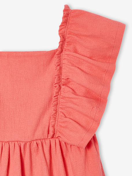 Girl's butterfly sleeve dress coral+ecru 