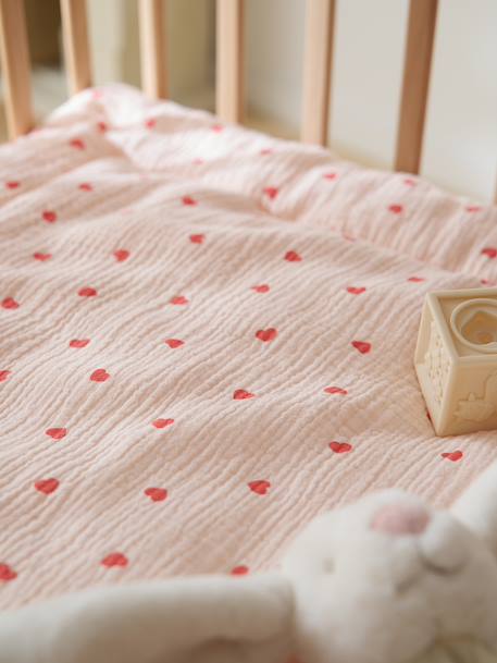 Floor mattress / Play mat in cotton muslin MON COEUR printed pink 