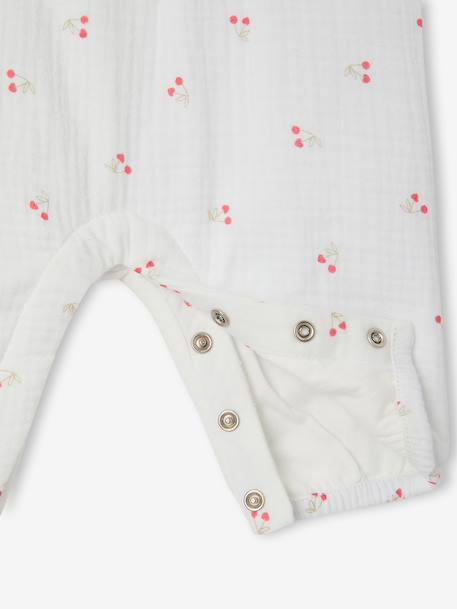Jumpsuit for Newborn Babies, Embroidery in Cotton Gauze beige+ecru+Light Green/Print 